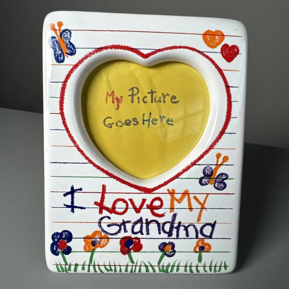 I Love My Grandma Ceramic Heart Photo Frame Crayon Vintage 6